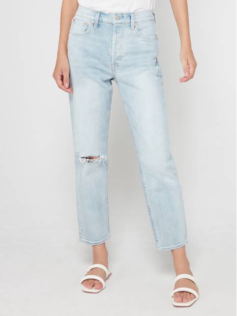 High Rise Distressed Cheeky Straight Jeans
