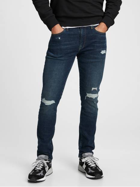 Mid Rise Destructed Skinny GapFlex Jeans with Washwell&#153 