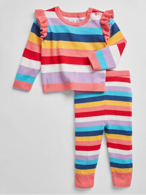 Baby Stripe Ruffle Sweater Outfit Set