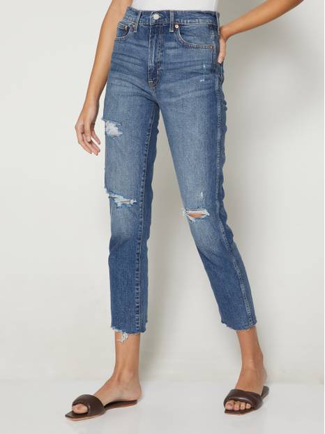 High Rise Destructed Cigarette Jeans With Washwell&#153