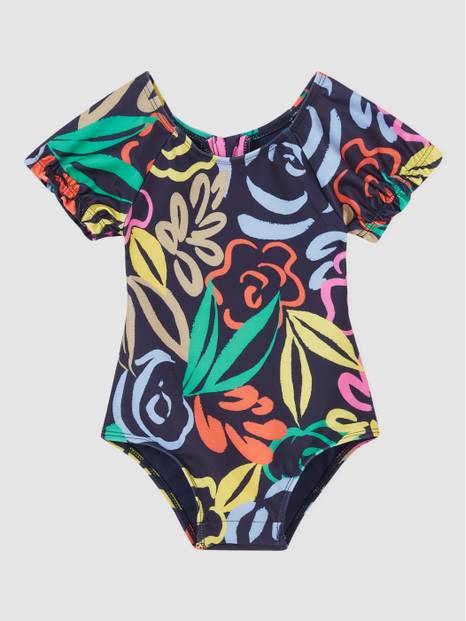 لباس سباحة قطعة واحدة بنقشة الزهور للأطفال الرضع