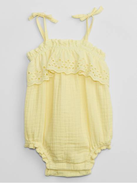 لباس قطعة واحدة نسيج خفيف بتطريز مفرغ للأطفال الرضع