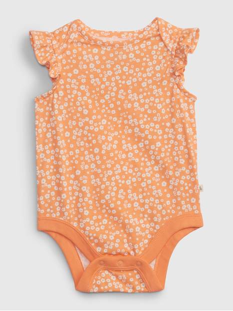 لباس قطعة واحدة ميكس اند ماتش 100‏%‏ قطن عضوي مطبوع بأكمام كشكش للأطفال الرضع