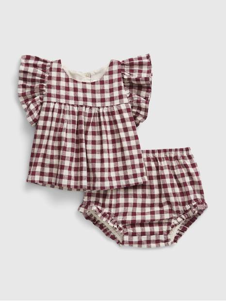 Baby Linen-Cotton Gingham Two-Piece Outfit Set