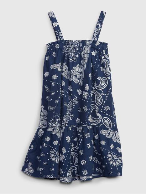 Kids Linen-Cotton Bandana Print Tiered Dress