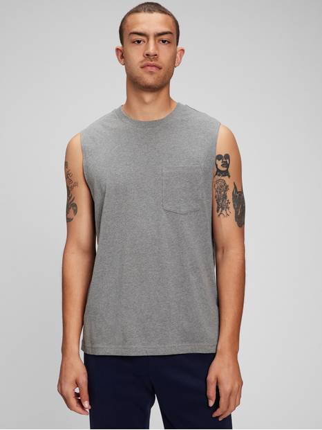 100% Organic Cotton Muscle Sleeveless Pocket T-Shirt