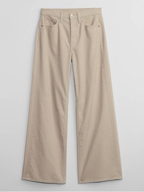 High Rise Wide-Leg Corduroy Pants with Washwell