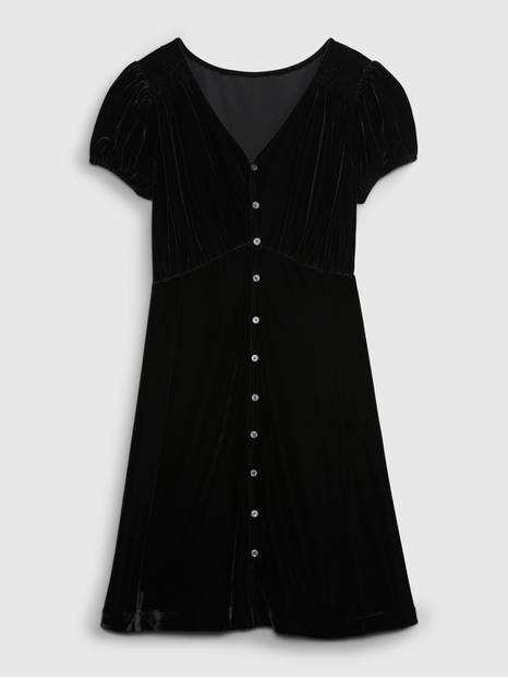 Teen Button-Front Velvet Dress