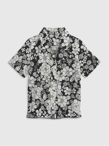 Toddler Linen-Cotton Floral Oxford Shirt