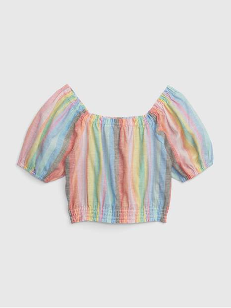 Kids Linen-Cotton Puff Sleeve Top