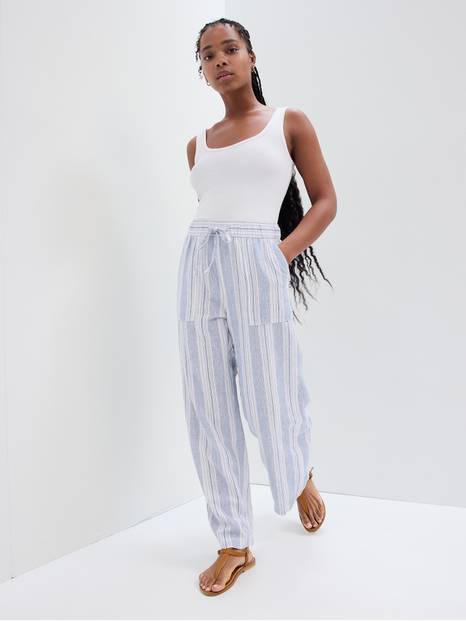 Wide-Leg Linen Pull-On Pants with Washwell